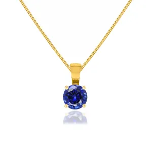 AURORA - Round Blue Sapphire 18k Yellow Gold Solitaire Pendant