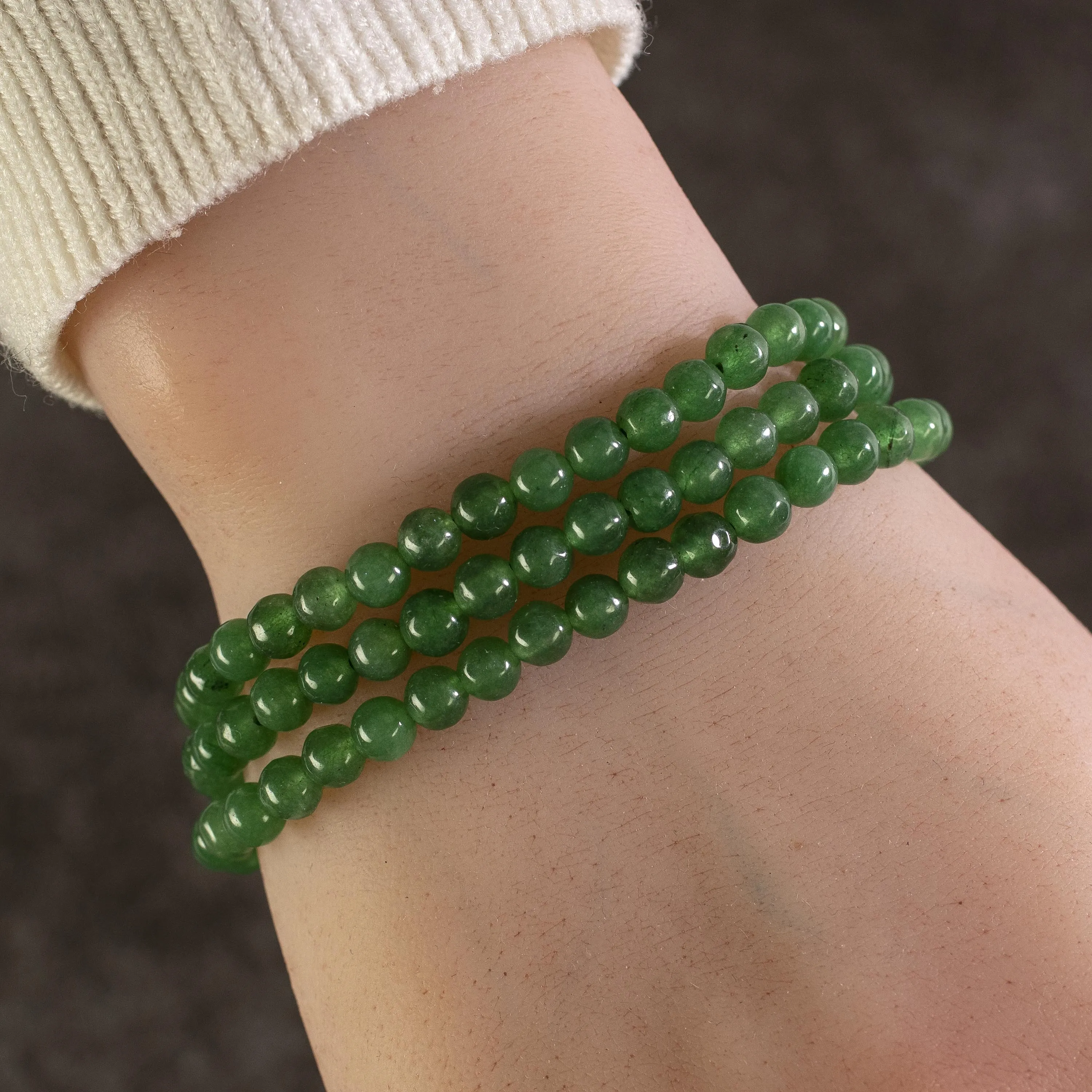 Aventurine 5mm Gemstone Beads Triple Wrap Elastic Bracelet