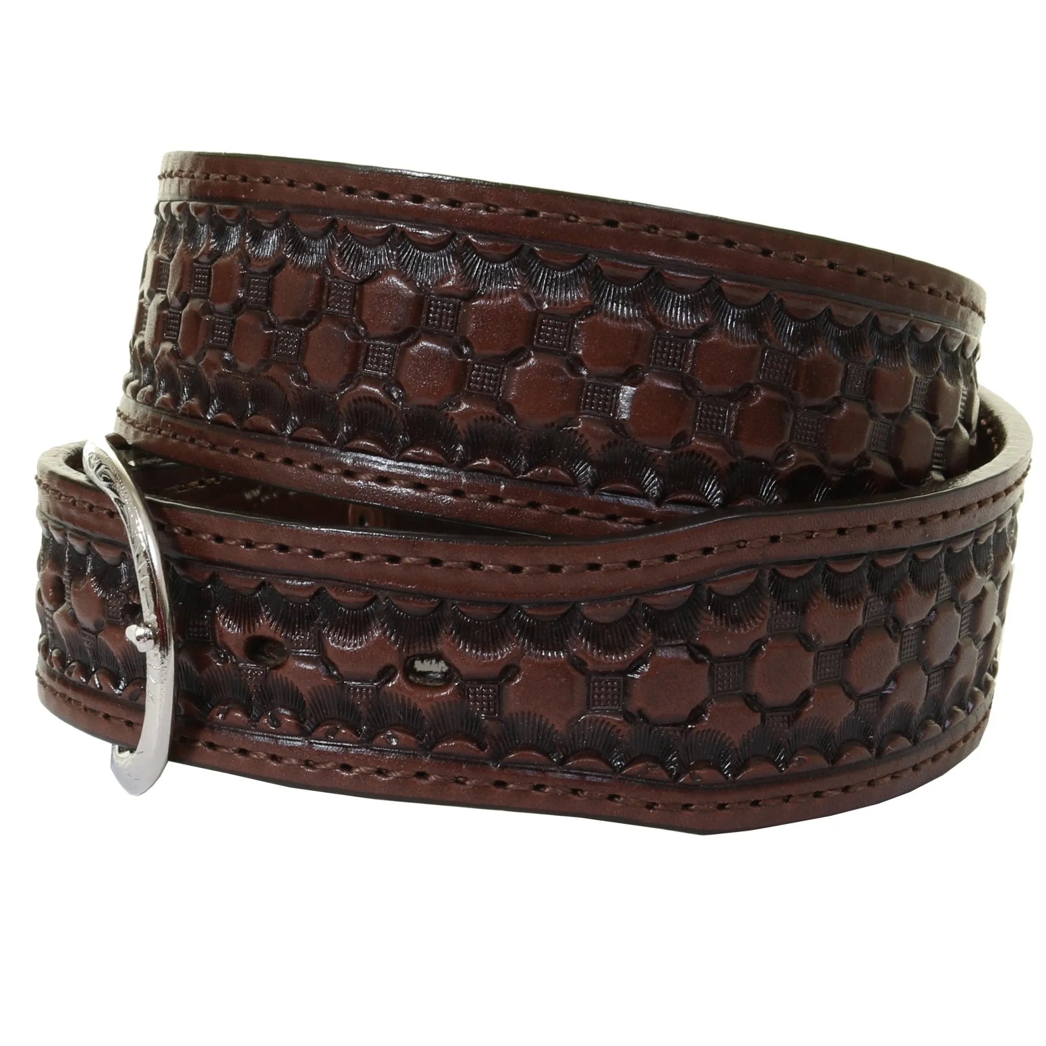 B1167 - Brown Honey Comb Tooled Belt