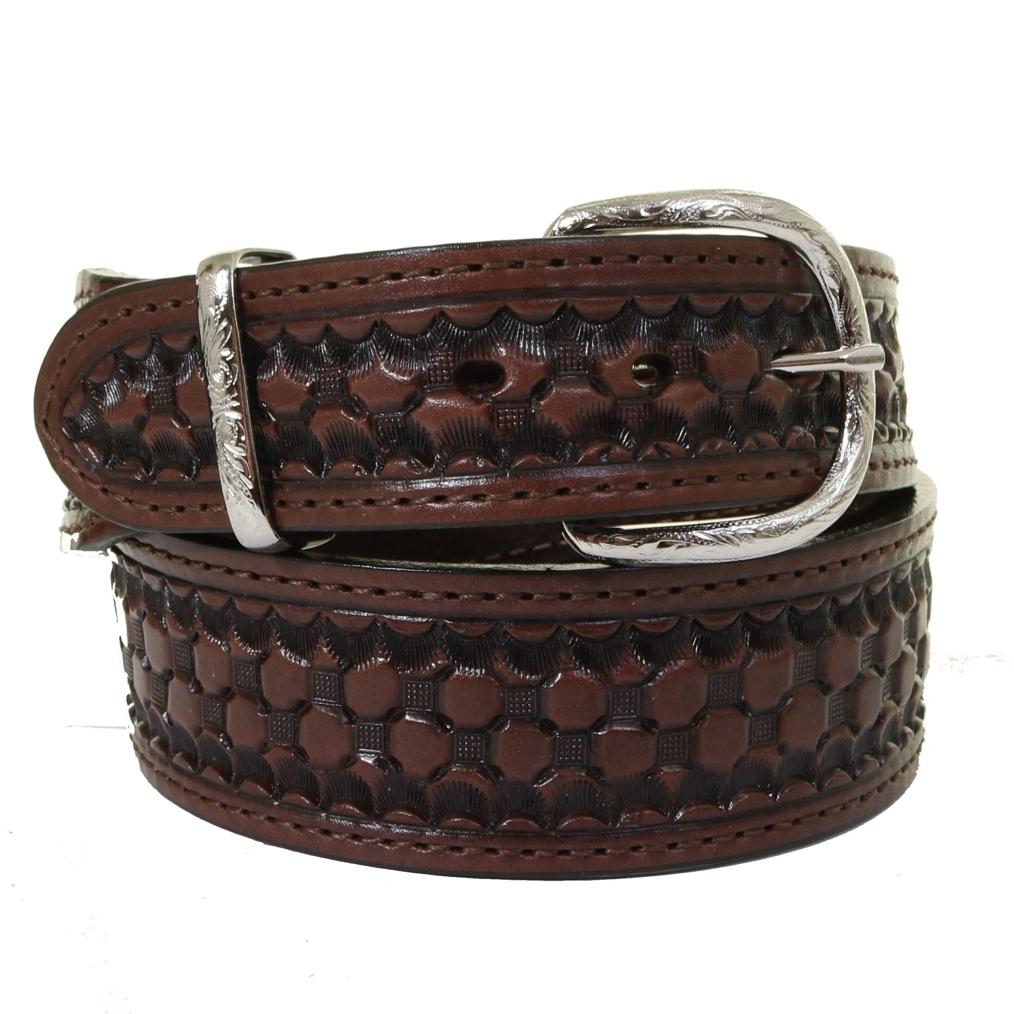 B1167 - Brown Honey Comb Tooled Belt