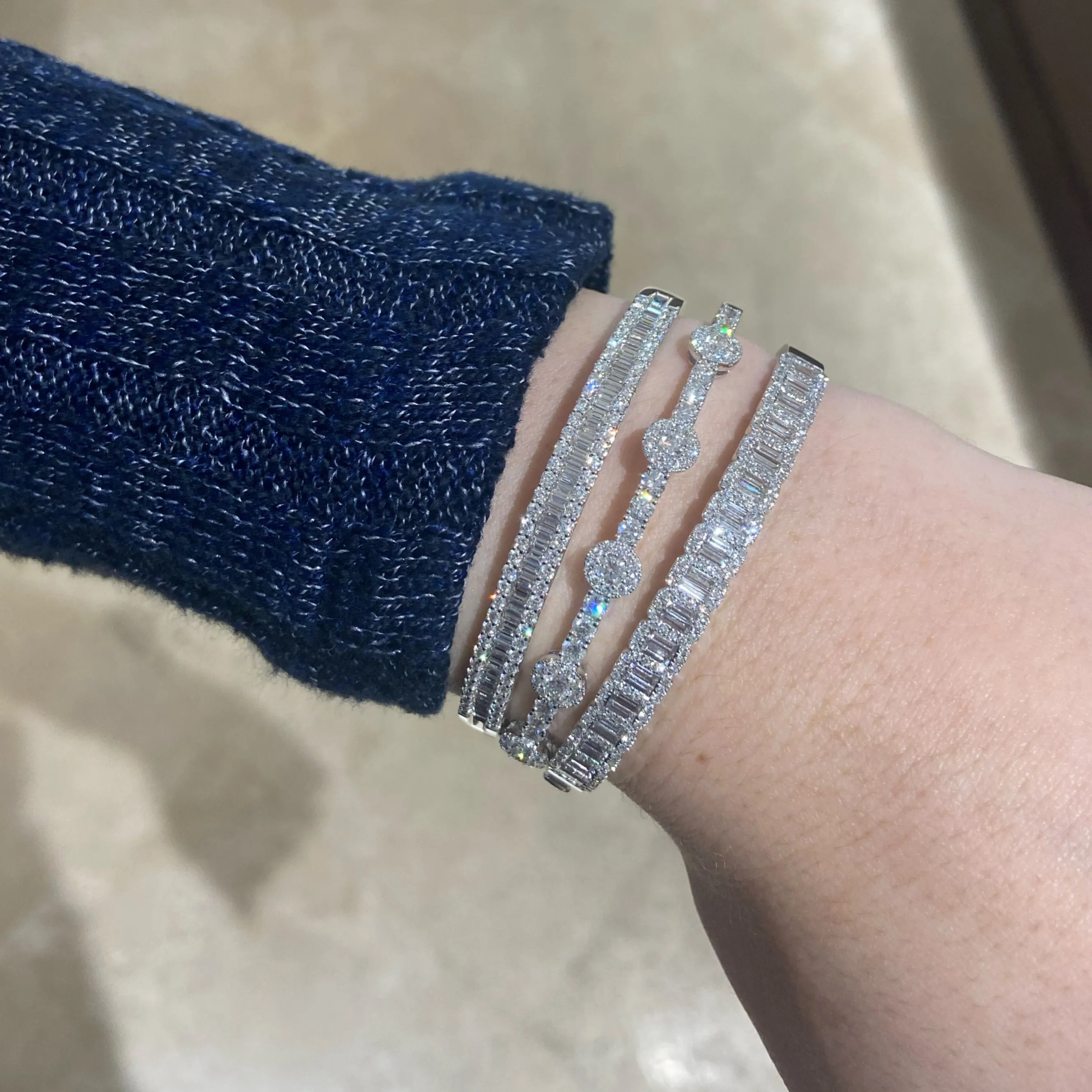 Baguette & Round Diamond Half-Way Bangle Bracelet