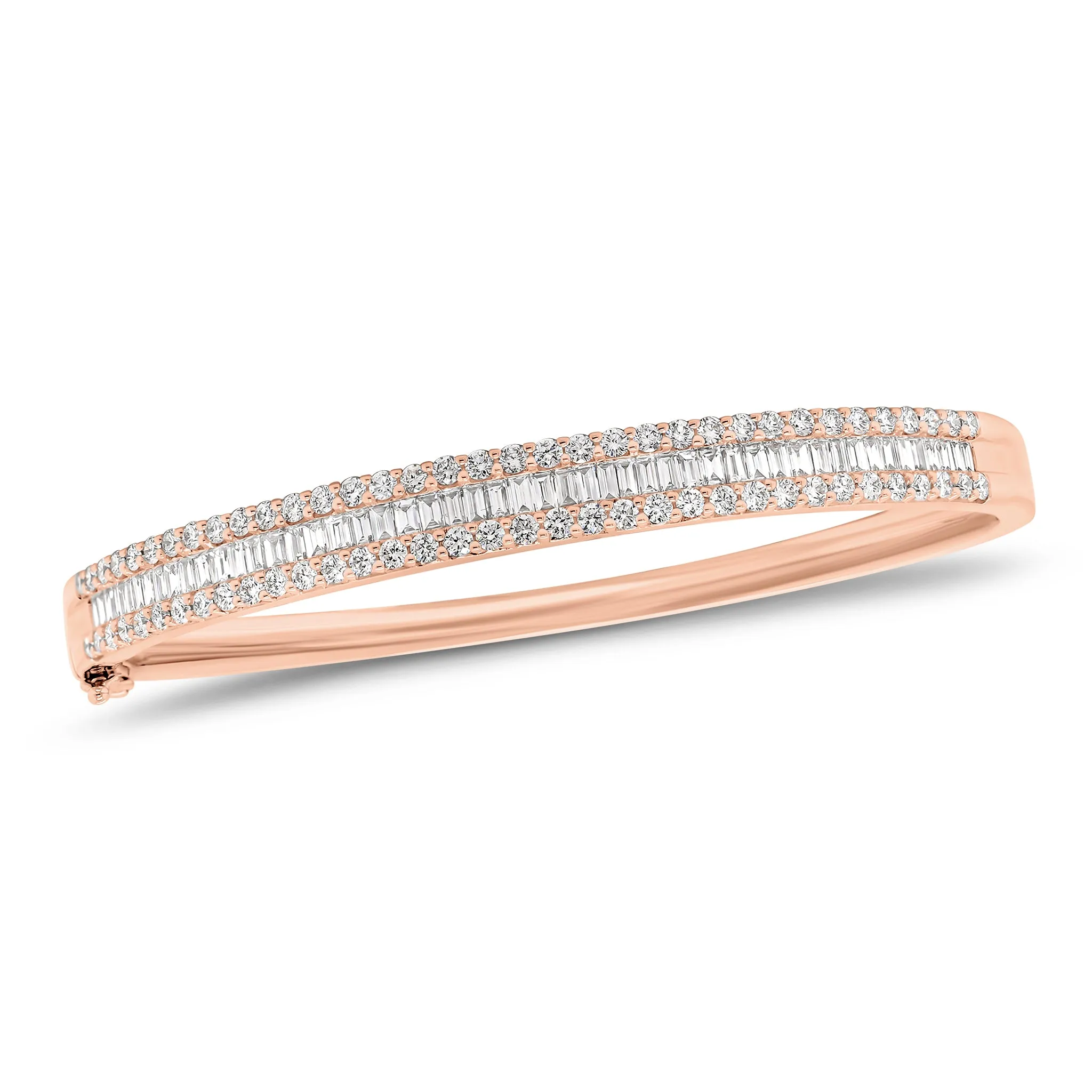 Baguette & Round Diamond Half-Way Bangle Bracelet