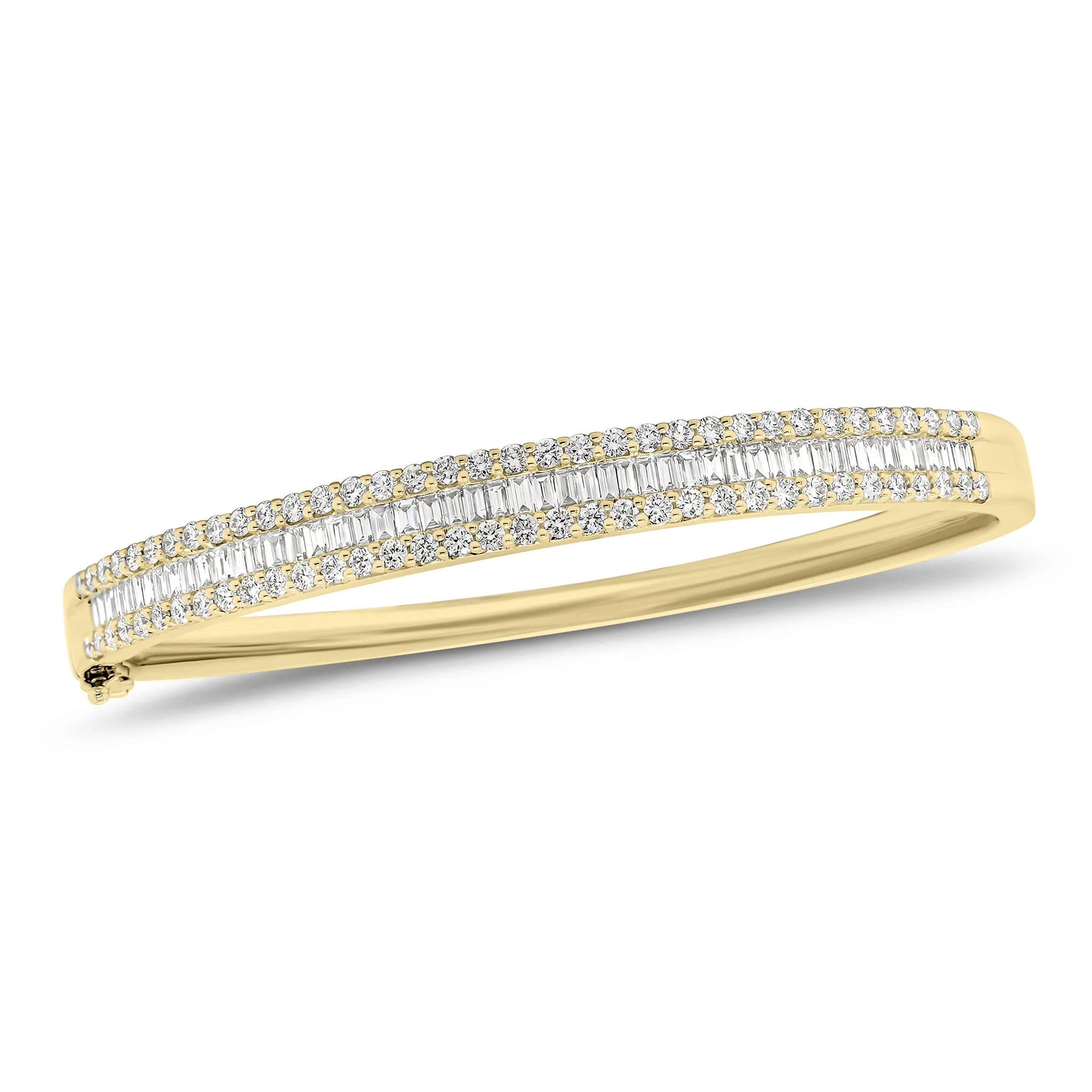 Baguette & Round Diamond Half-Way Bangle Bracelet