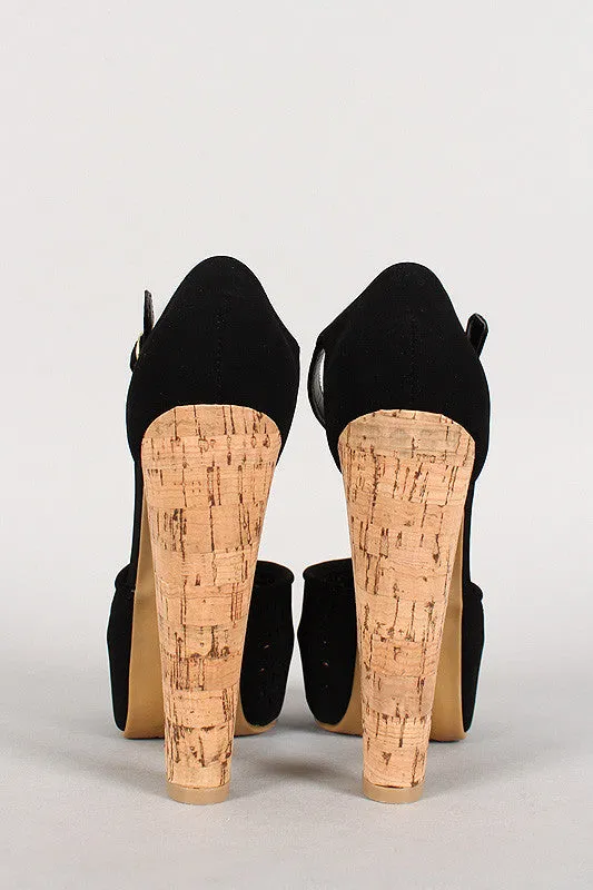 Bamboo Nubuck Perforated T-Strap Cork Platform Heel