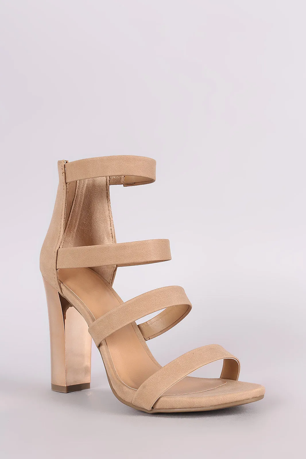 Bamboo Nubuck Strappy Chunky Metallic Heel