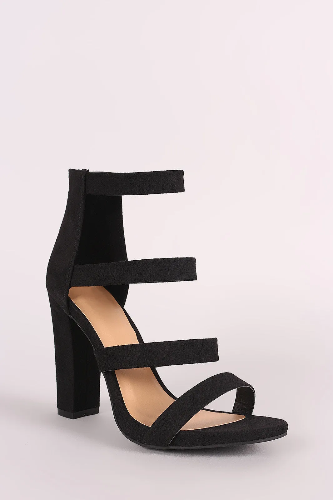 Bamboo Strappy Suede Ladder-Up Chunky Heel