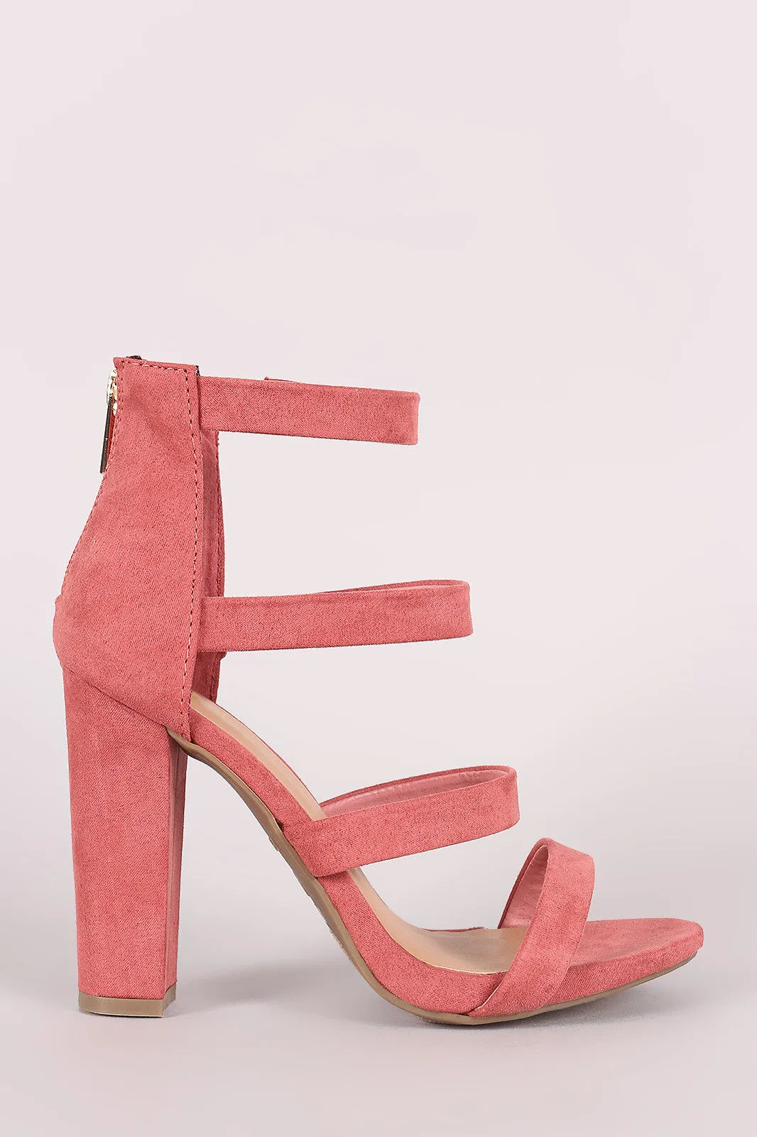 Bamboo Strappy Suede Ladder-Up Chunky Heel