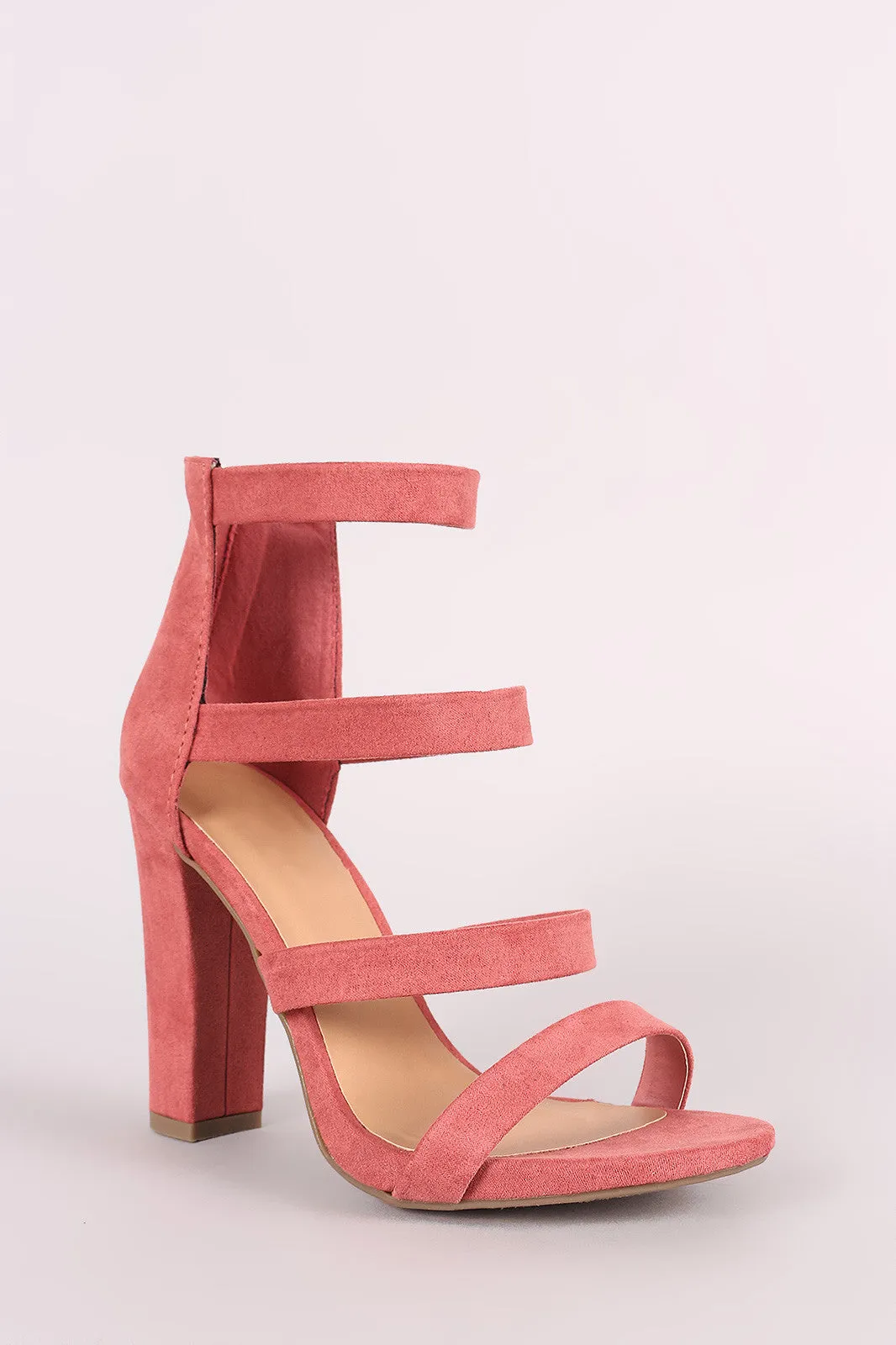 Bamboo Strappy Suede Ladder-Up Chunky Heel