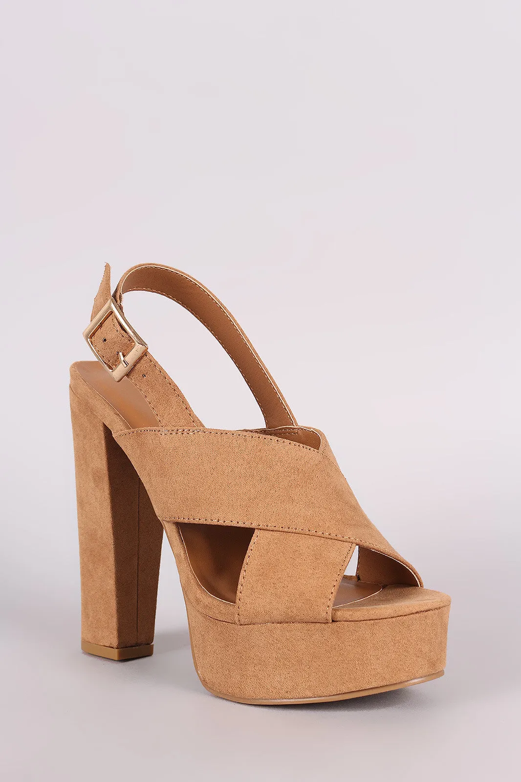 Bamboo Suede Crisscross Slingback Chunky Platform Heel