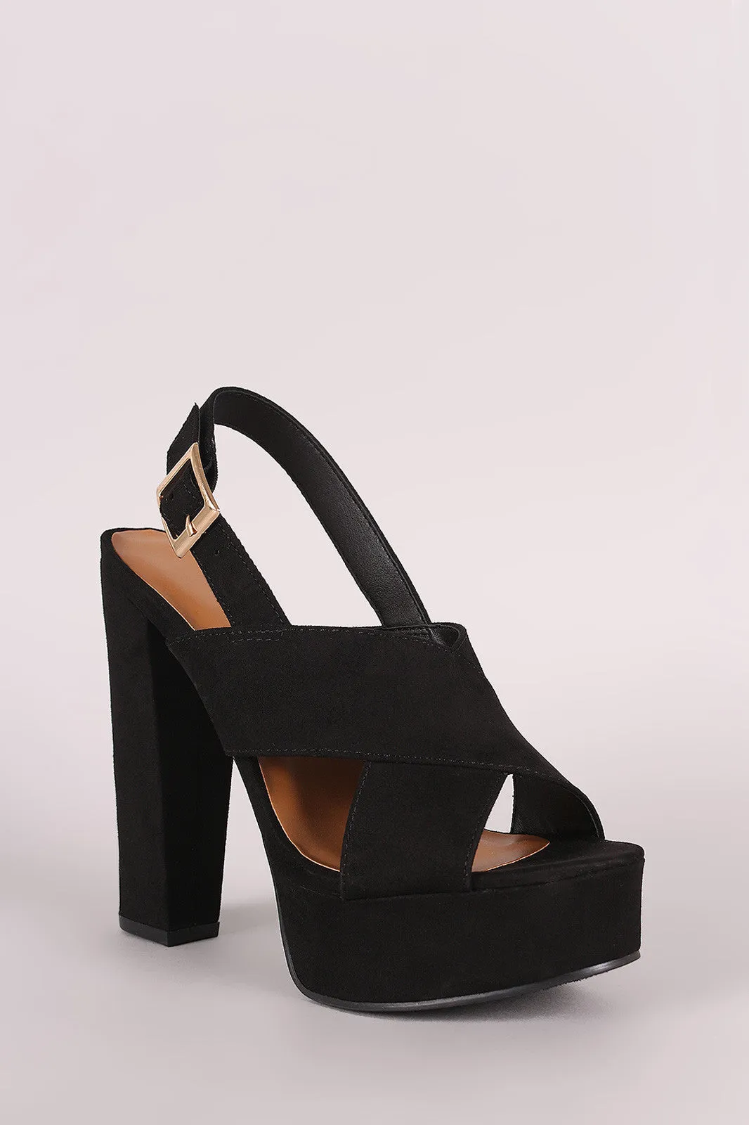 Bamboo Suede Crisscross Slingback Chunky Platform Heel