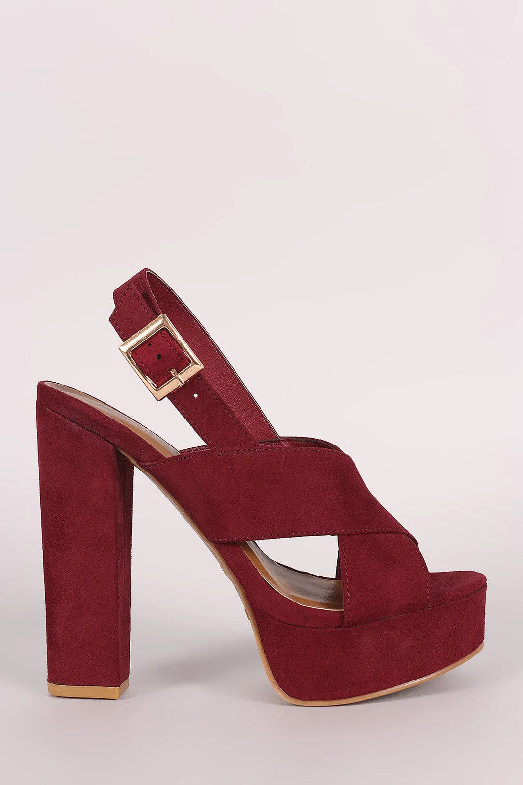 Bamboo Suede Crisscross Slingback Chunky Platform Heel