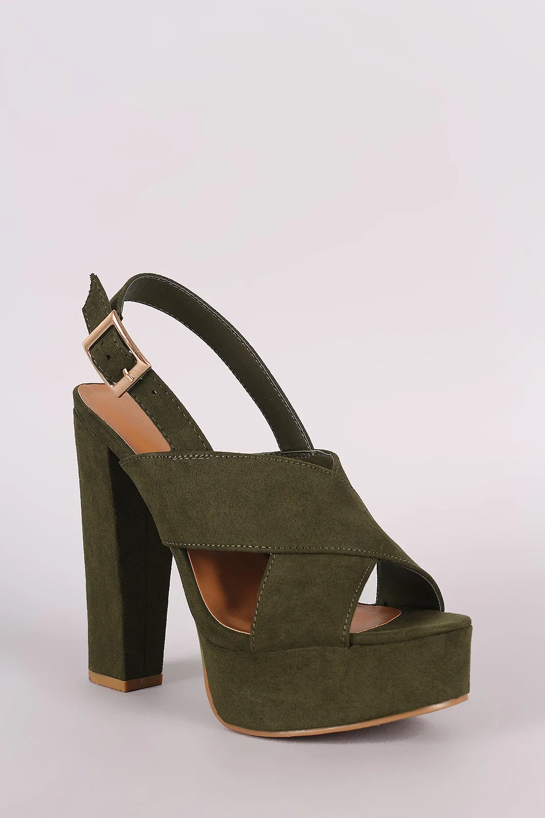 Bamboo Suede Crisscross Slingback Chunky Platform Heel