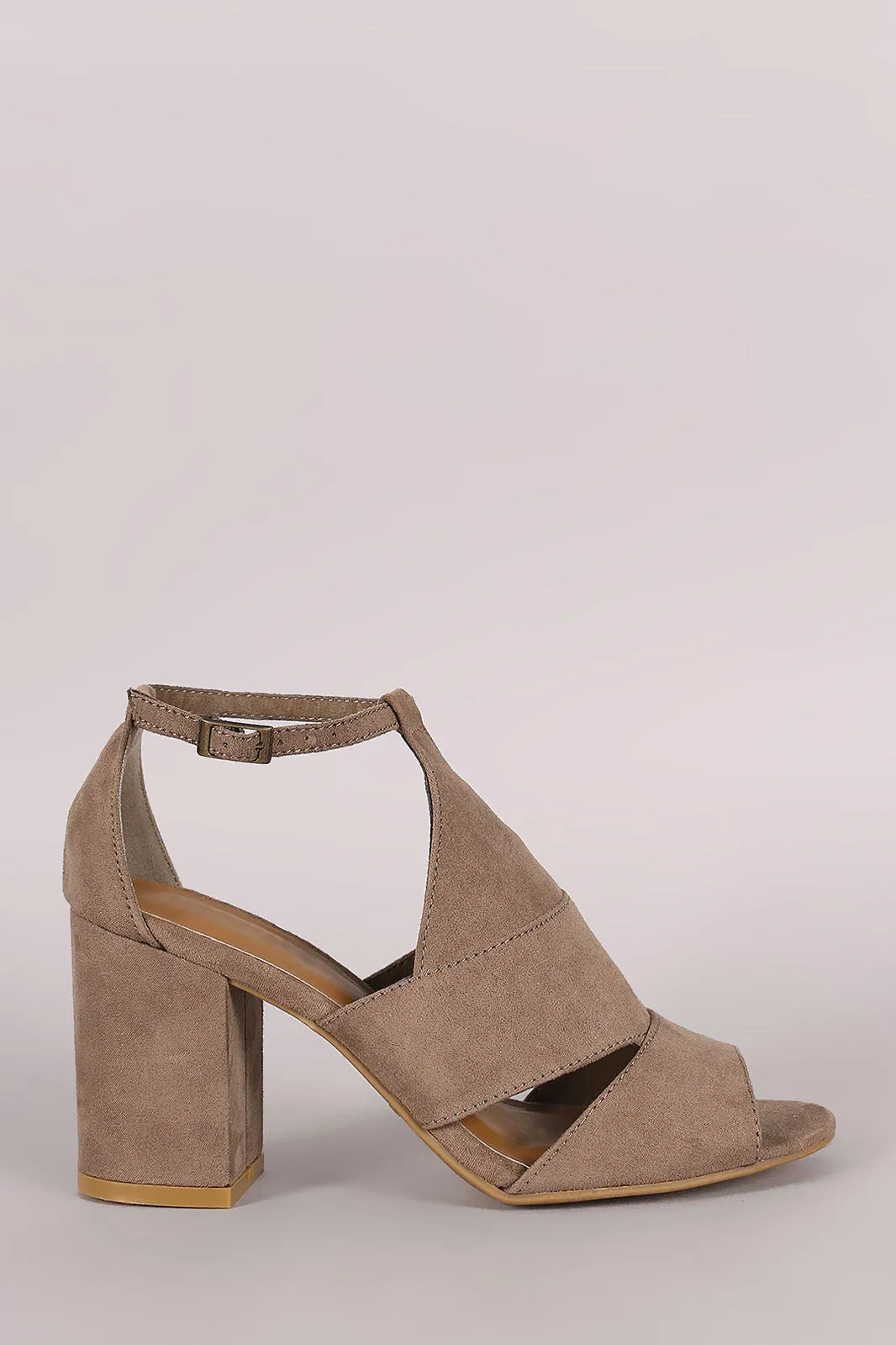 Bamboo Suede Cutout Ankle Strap Chunky Mule Heel