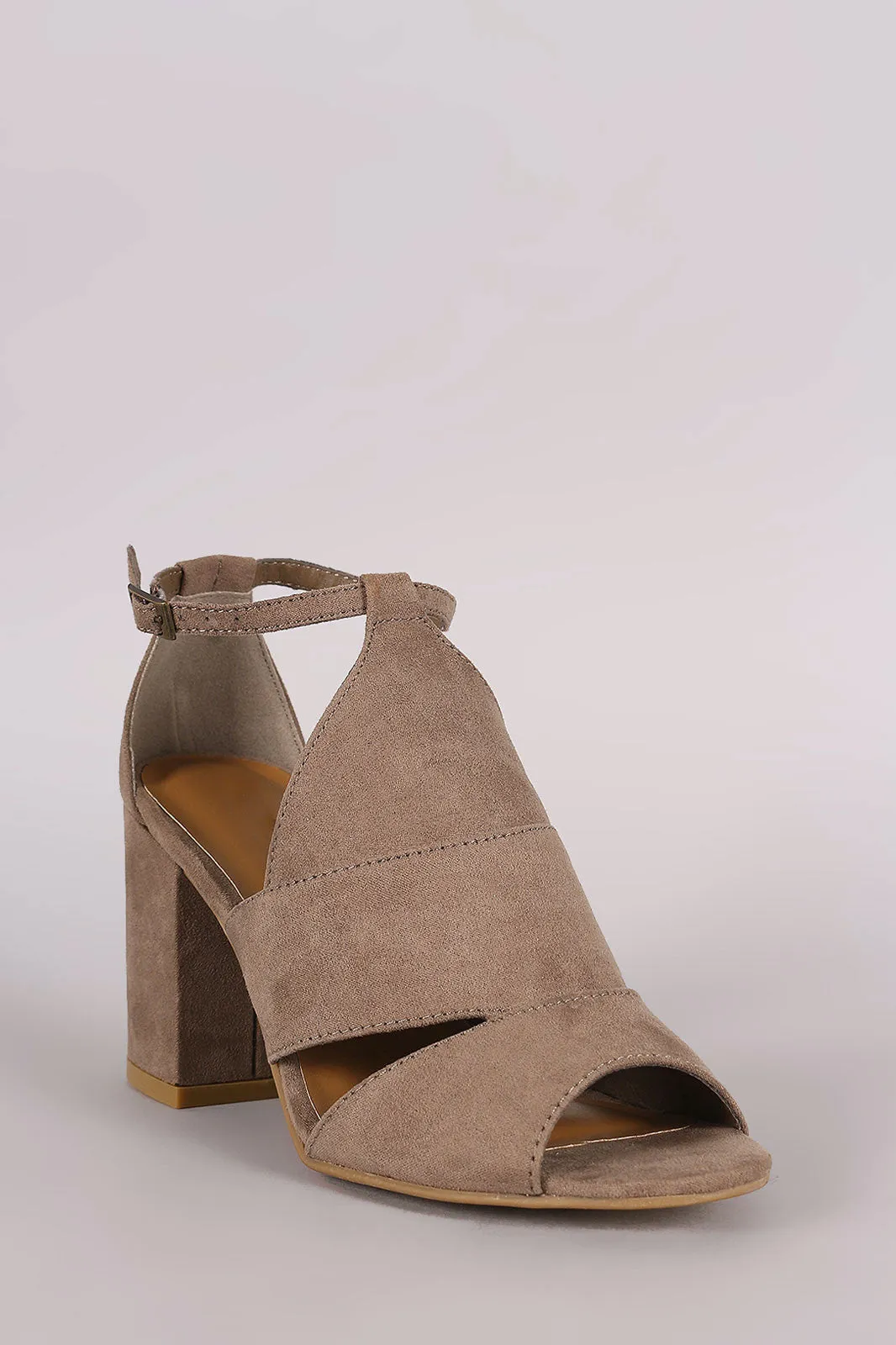 Bamboo Suede Cutout Ankle Strap Chunky Mule Heel