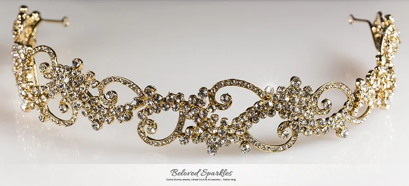 Bethany Swirl Filigree Gold Headband  | Swarovski Crystal