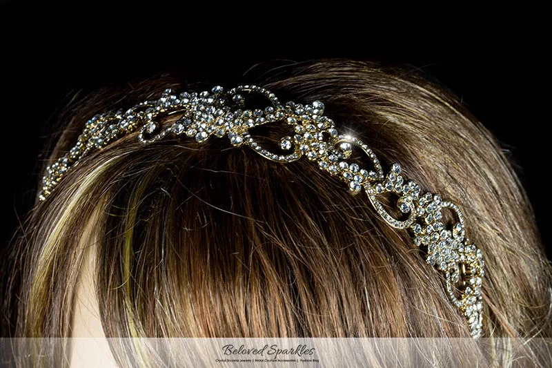 Bethany Swirl Filigree Gold Headband  | Swarovski Crystal