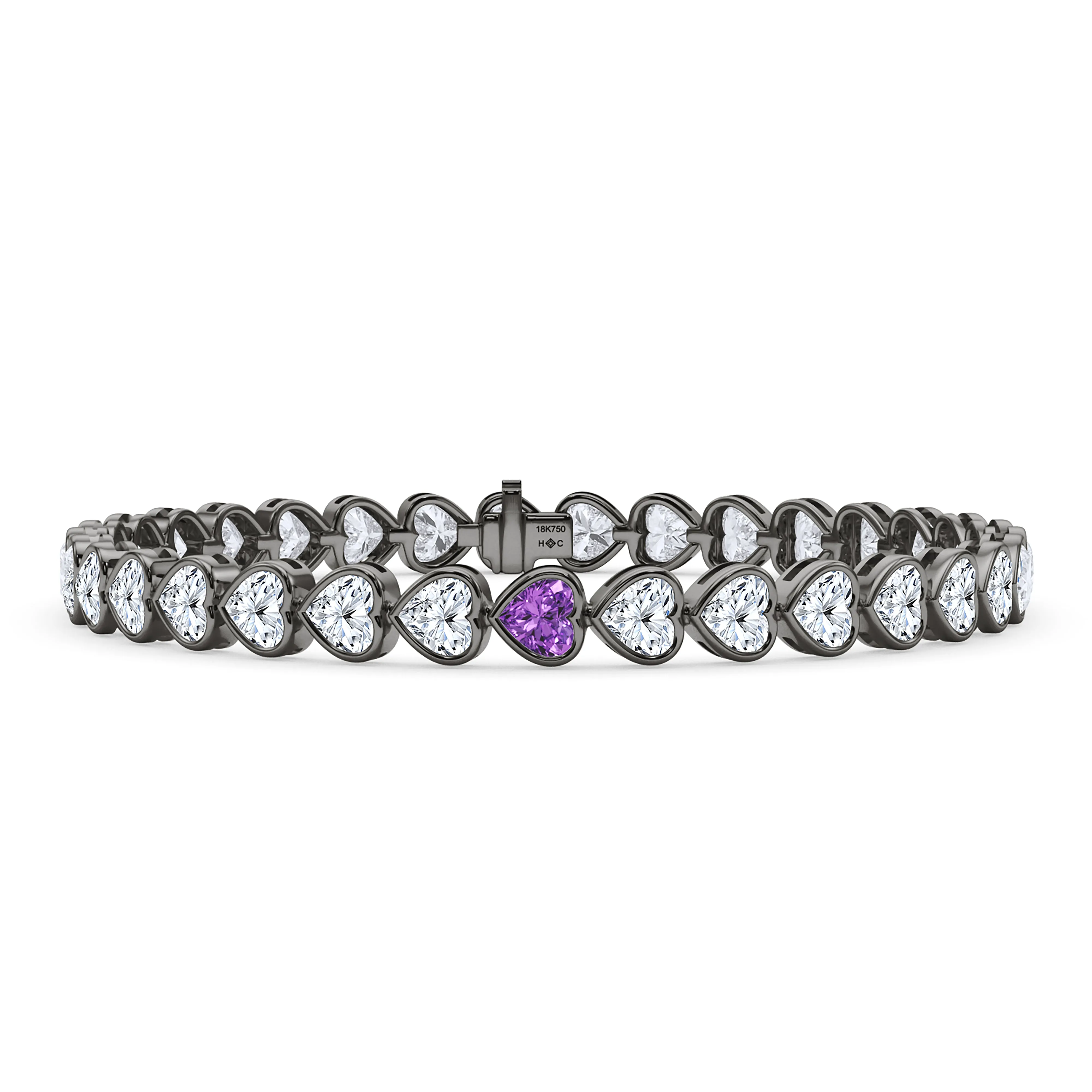 Bezel-Set Heart Diamond & Birthstone Bracelet