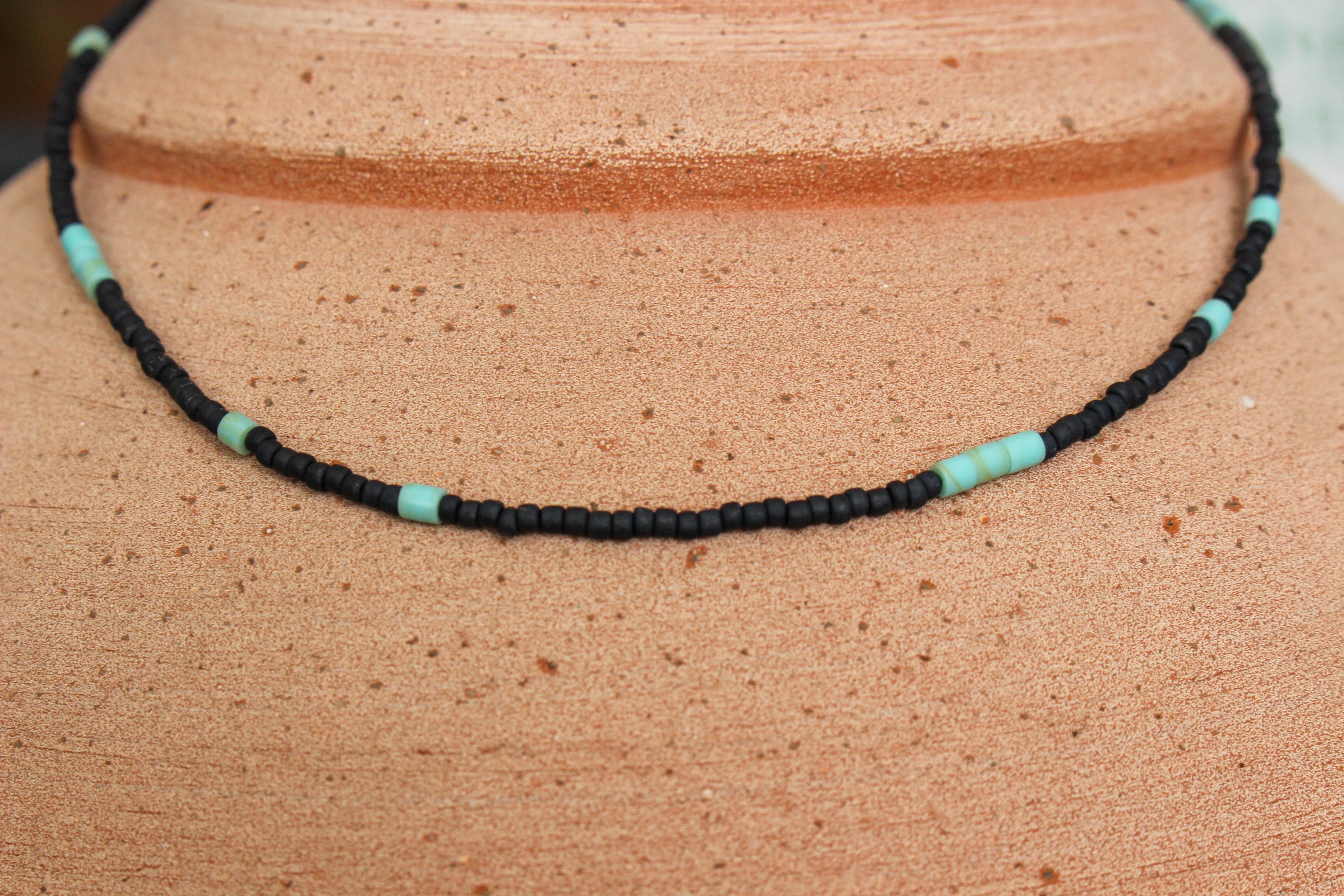 Black and Turquoise Heishe Beaded Necklace