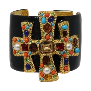 Black Enamel Gemstone Cuff