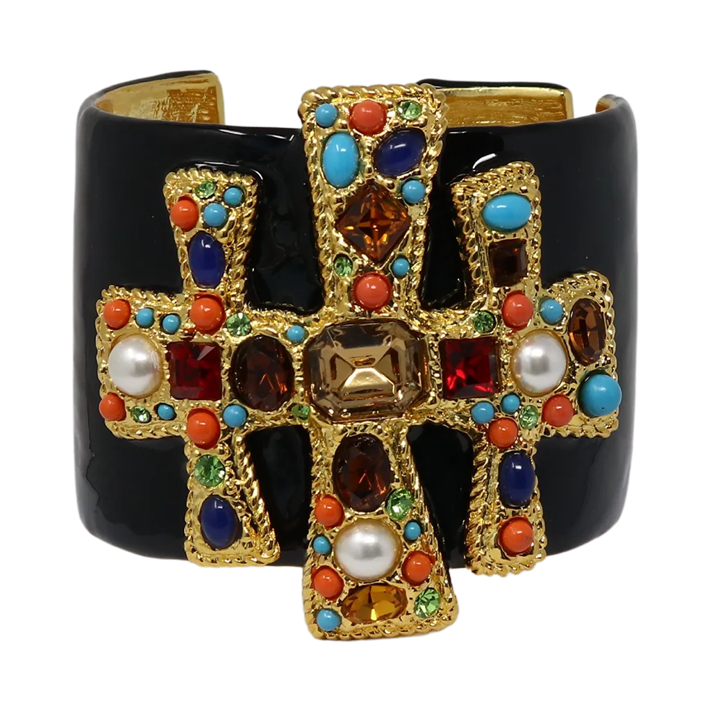 Black Enamel Gemstone Cuff