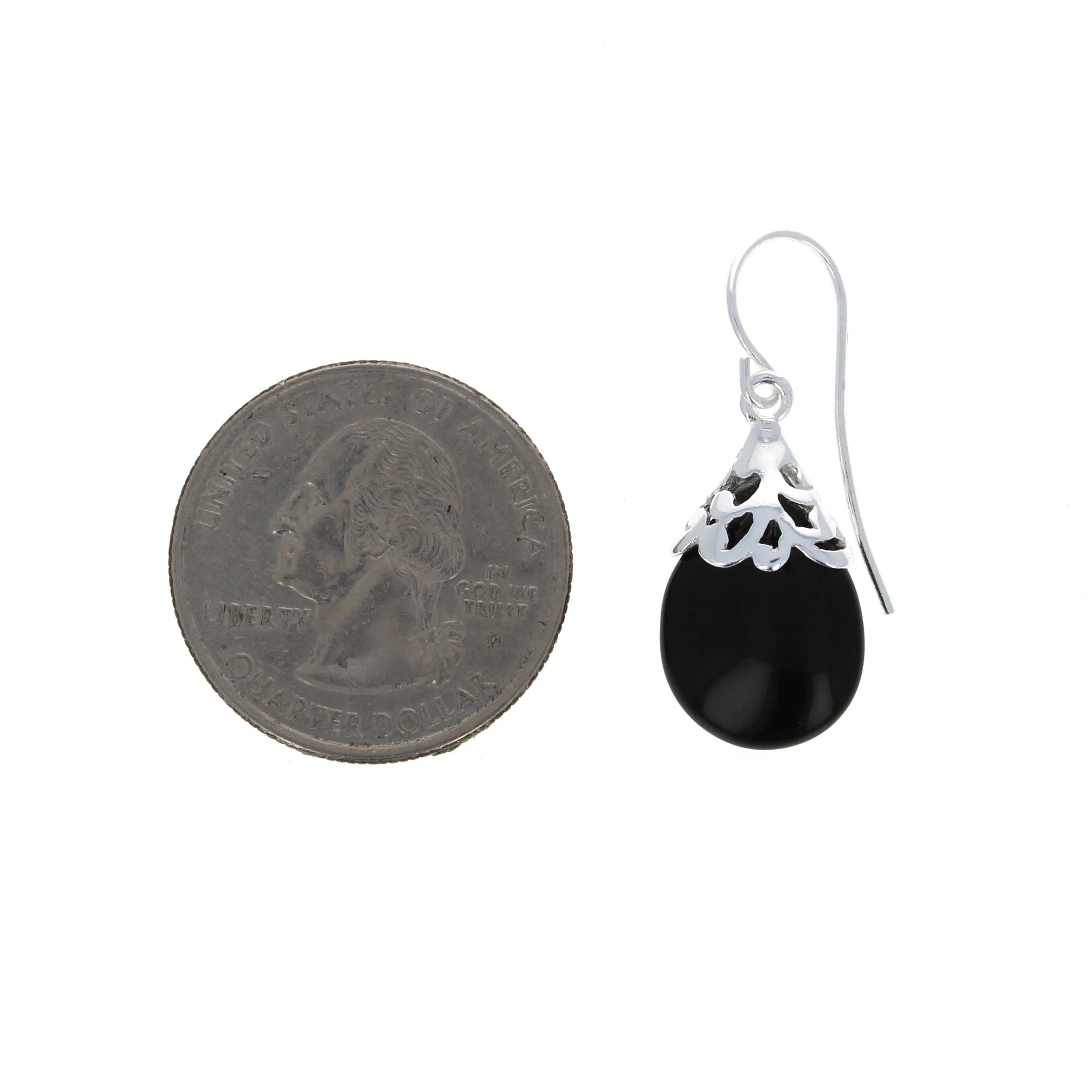 Black Onyx Filigree Teardrop Earrings