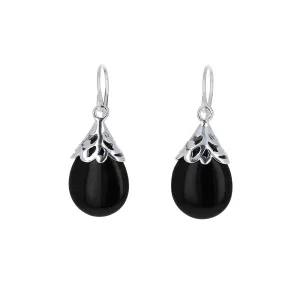 Black Onyx Filigree Teardrop Earrings