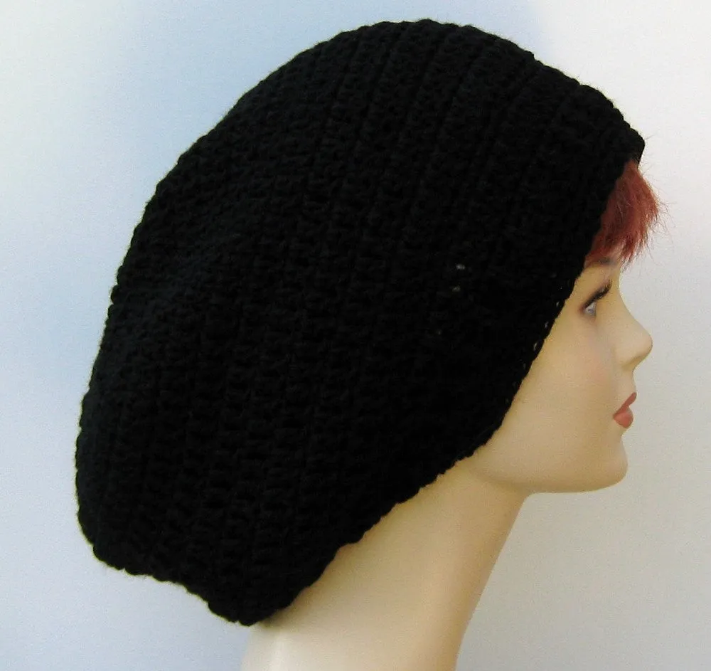 Black Wide Crown Slouchy large Tam Dreadlock Hippie Beanie Dread Hat