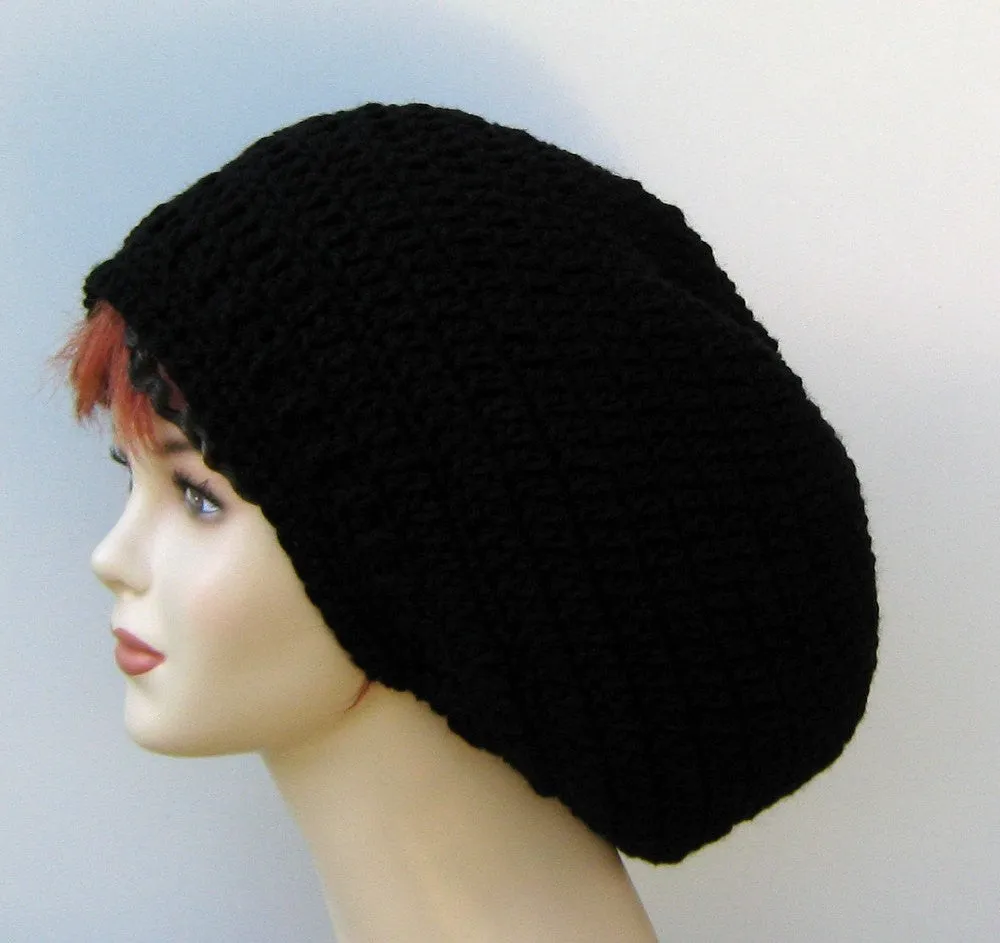 Black Wide Crown Slouchy large Tam Dreadlock Hippie Beanie Dread Hat