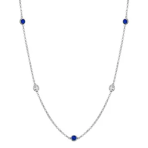 Blue Sapphire and Diamond Station Necklace