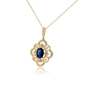 Blue Sapphire and Filigree Style Diamond Pendant