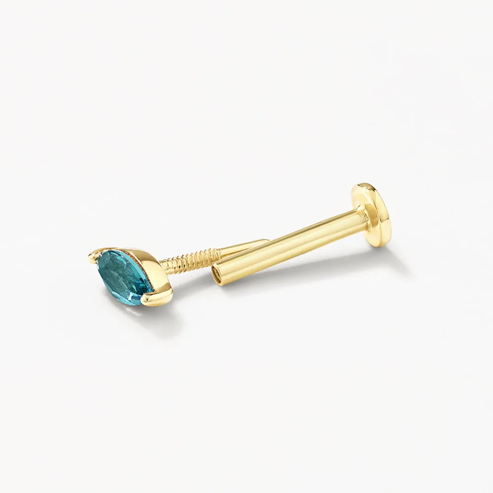 Blue Topaz Marquise Helix Single Stud Earring in 10k Gold