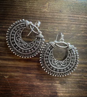 Boho hoop, sterling silver metal earrings, jewelry.