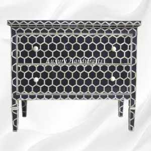 Bone Inlay Chest of 2 Drawer Honeycomb Black