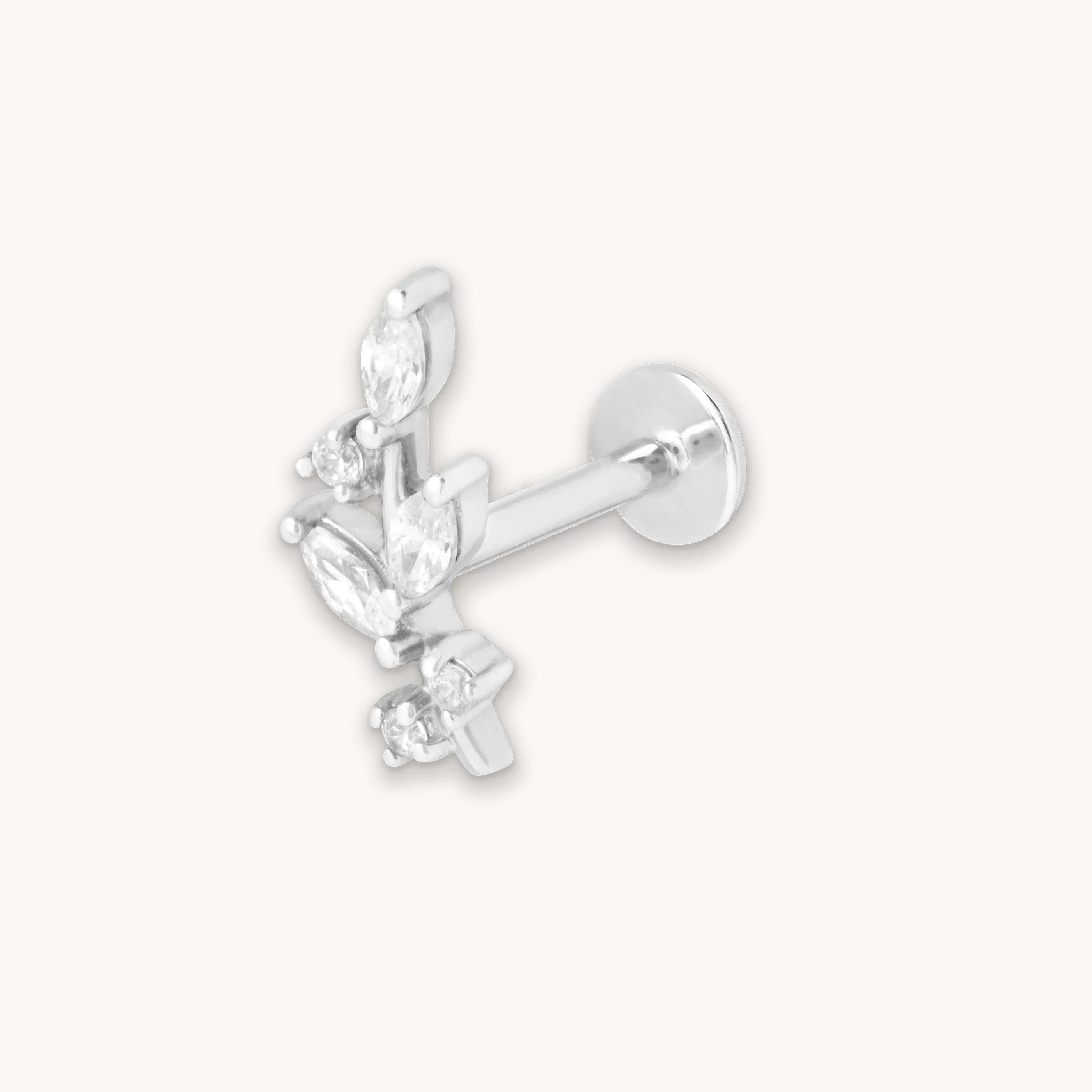 Botanical Piercing Stud in Solid White Gold