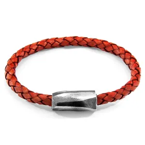 Braided Leather and Silver Bracelet - Amber Red Hayling Design