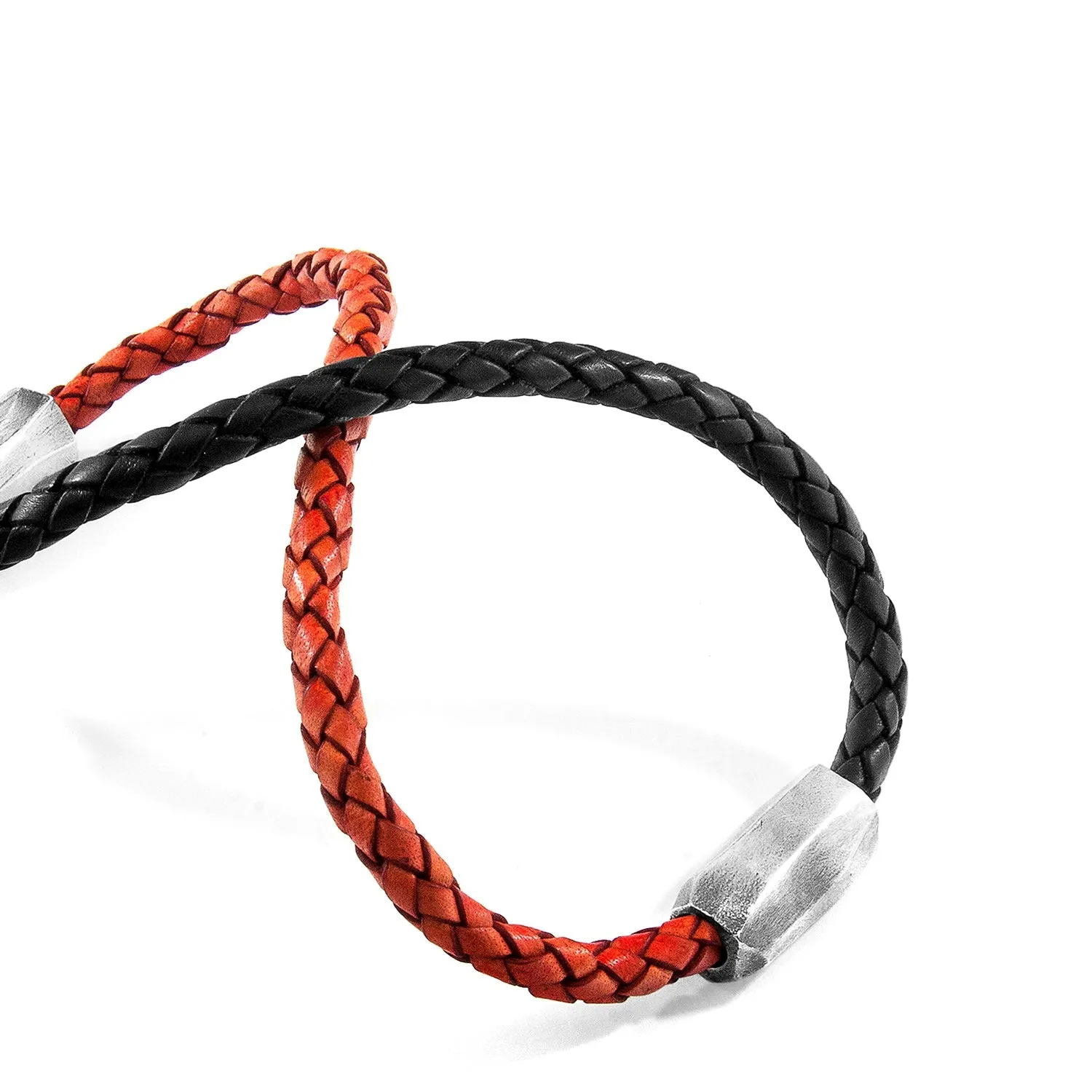 Braided Leather and Silver Bracelet - Amber Red Hayling Design