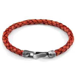 Braided Leather and Silver Bracelet with Amber Red Skye Design