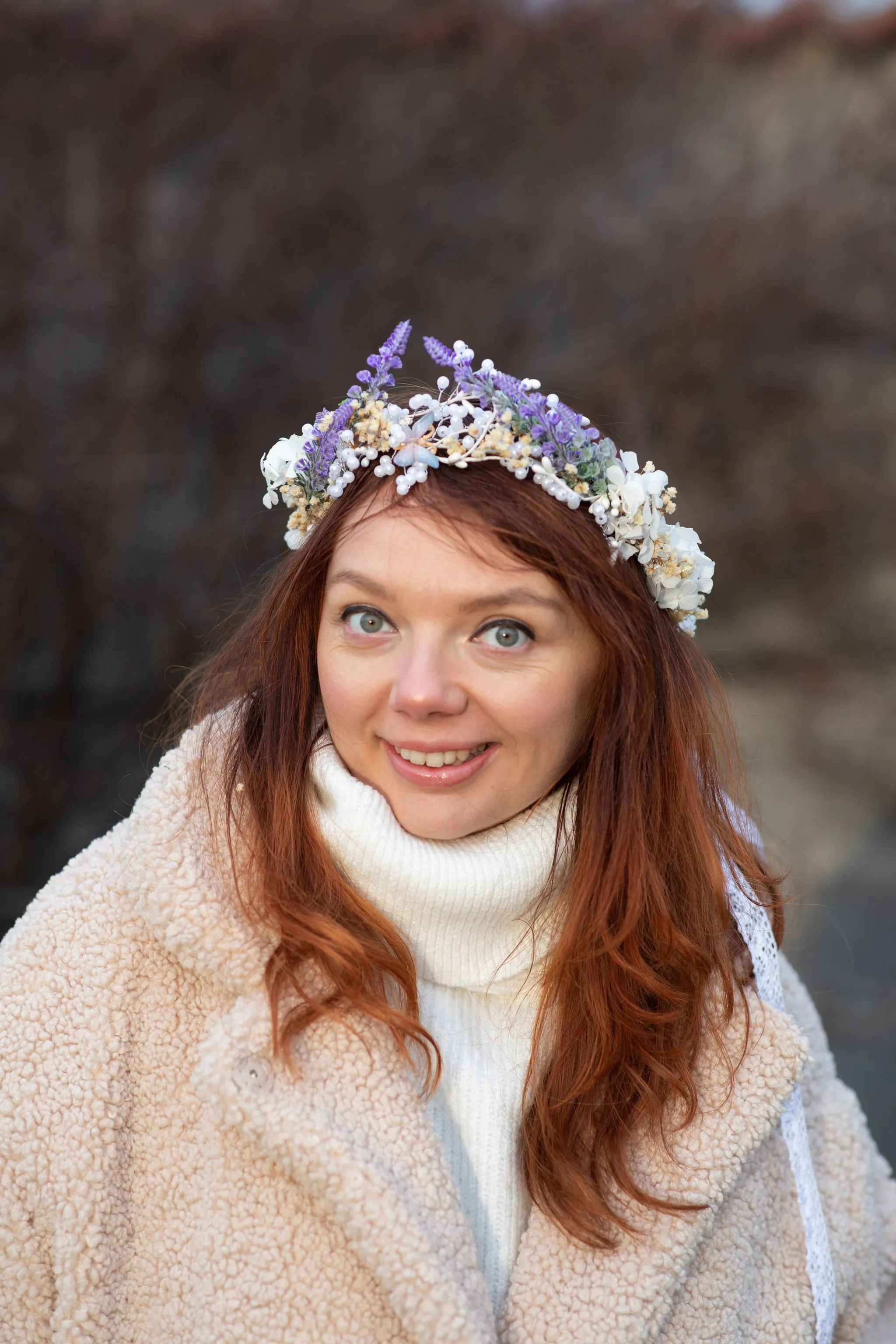 Bridal flower crown Lavender hair crown Wedding accessories Flower crown with laces Unique flower crown Headpiece for bride Photoshoot