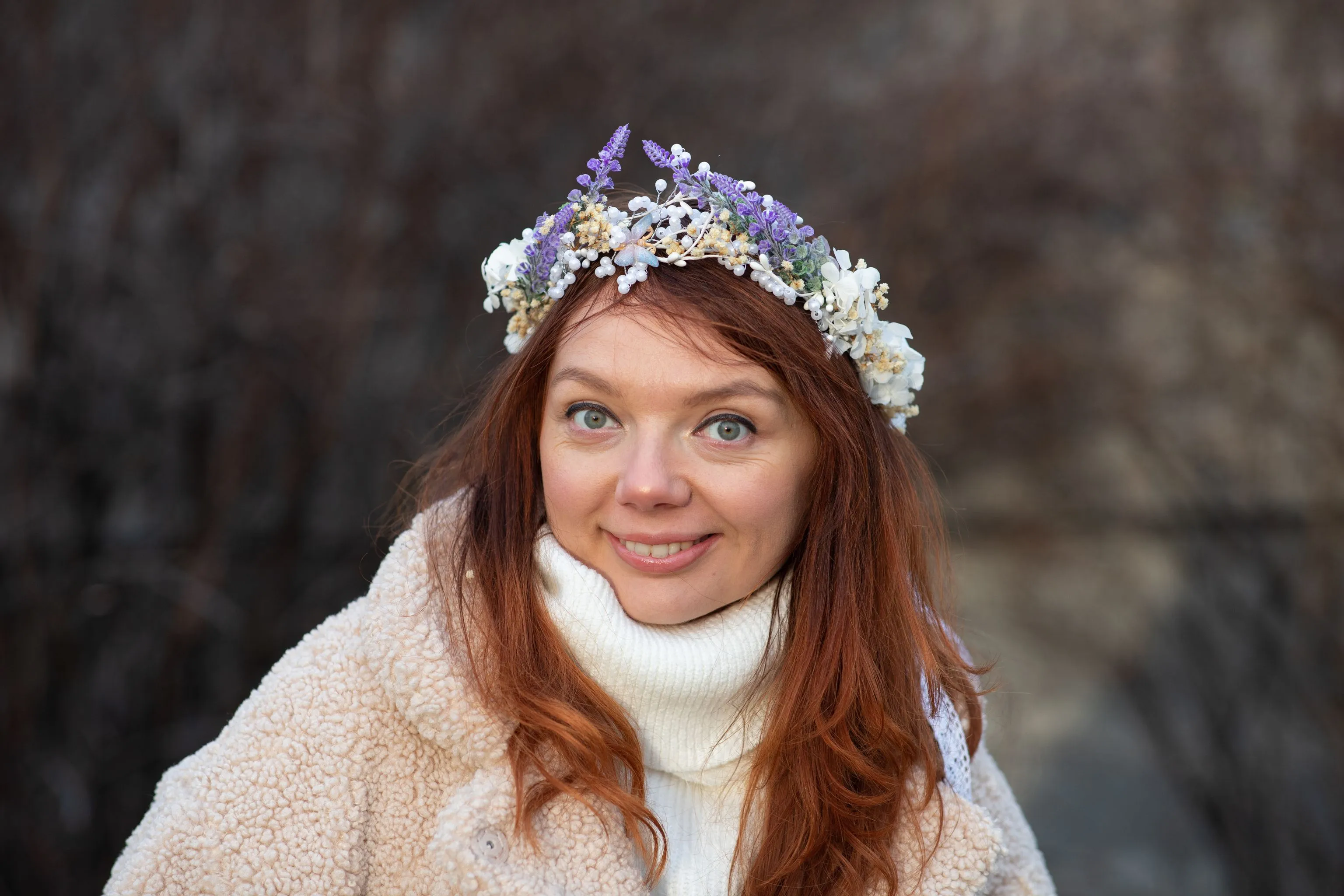 Bridal flower crown Lavender hair crown Wedding accessories Flower crown with laces Unique flower crown Headpiece for bride Photoshoot