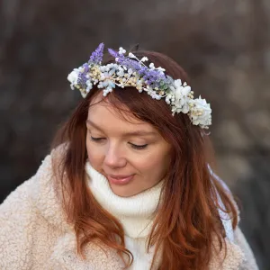 Bridal flower crown Lavender hair crown Wedding accessories Flower crown with laces Unique flower crown Headpiece for bride Photoshoot