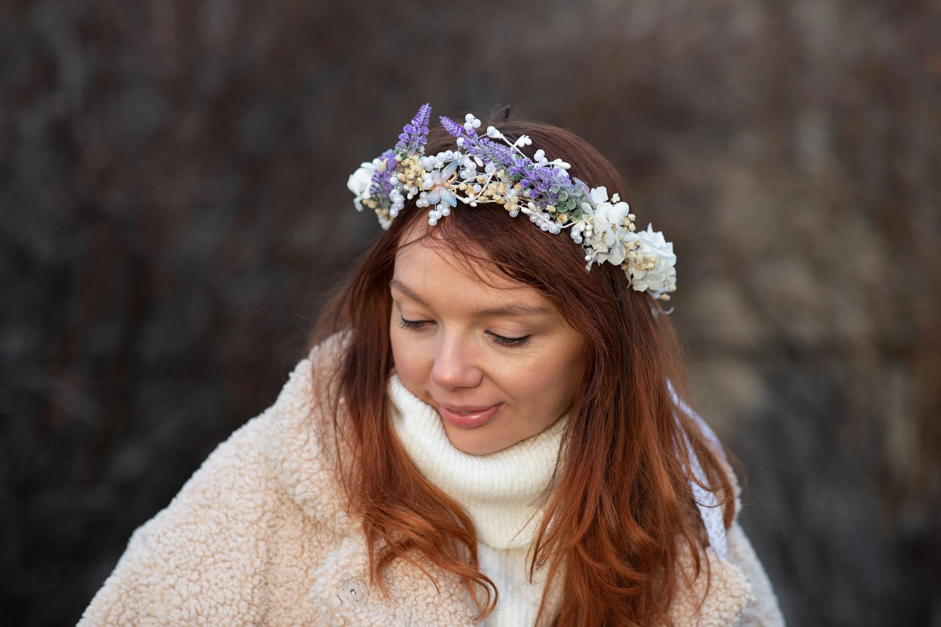 Bridal flower crown Lavender hair crown Wedding accessories Flower crown with laces Unique flower crown Headpiece for bride Photoshoot