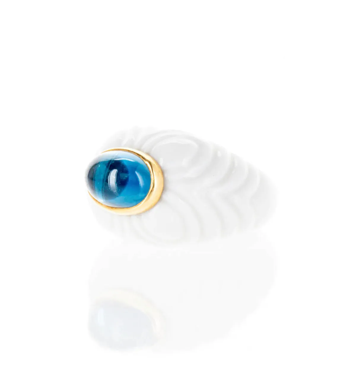 Bulgari Chandra Porcelain Blue Topaz Gold Ring