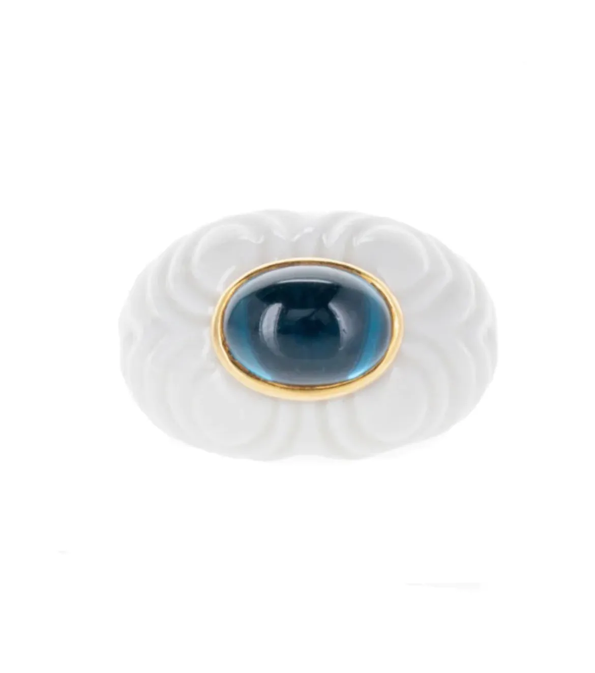 Bulgari Chandra Porcelain Blue Topaz Gold Ring