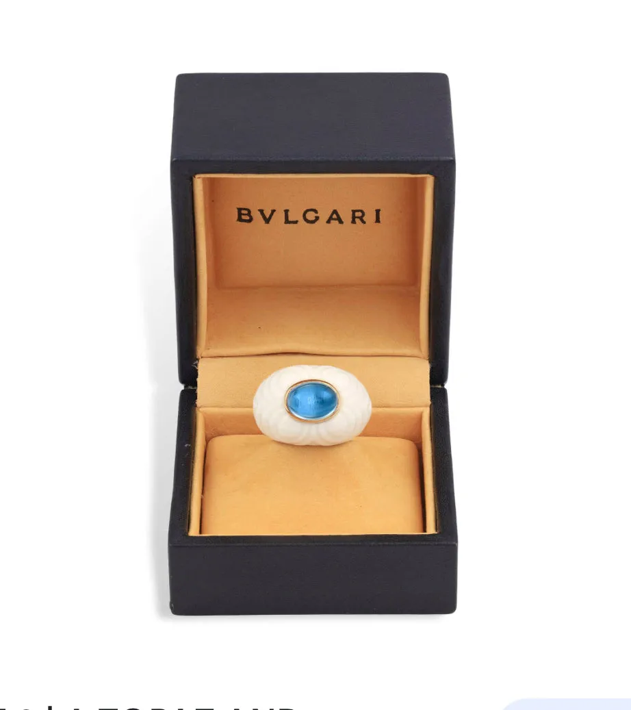 Bulgari Chandra Porcelain Blue Topaz Gold Ring