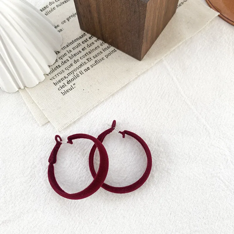 Burgundy Flocking Earrings Retro Winter Geometric Earrings