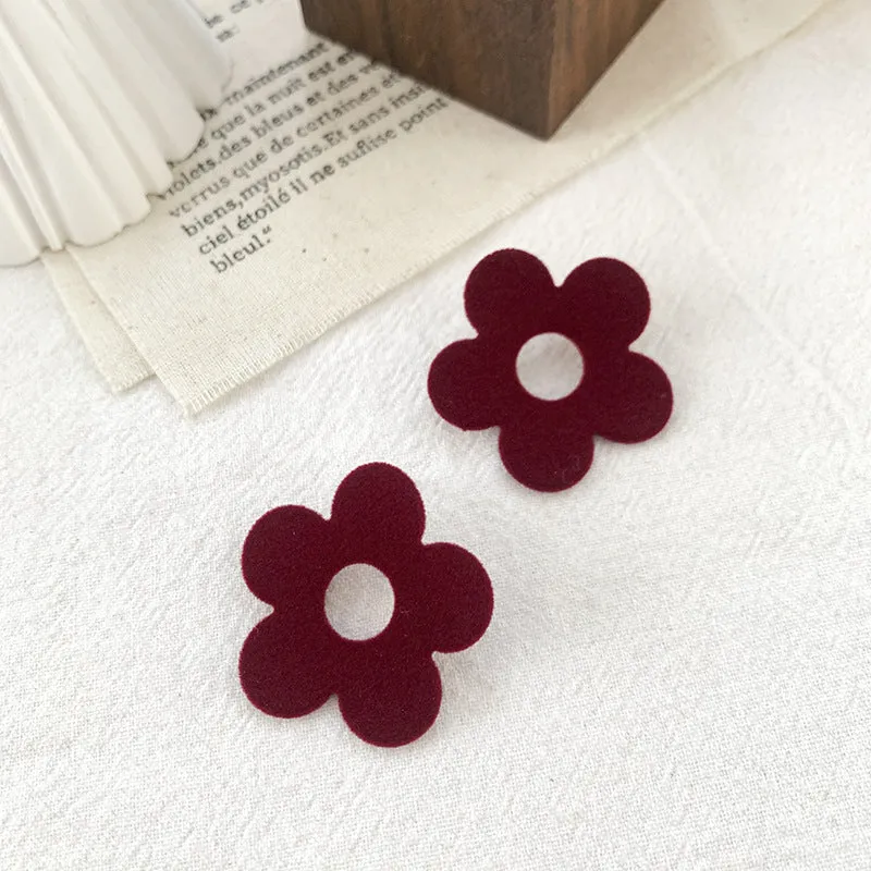 Burgundy Flocking Earrings Retro Winter Geometric Earrings