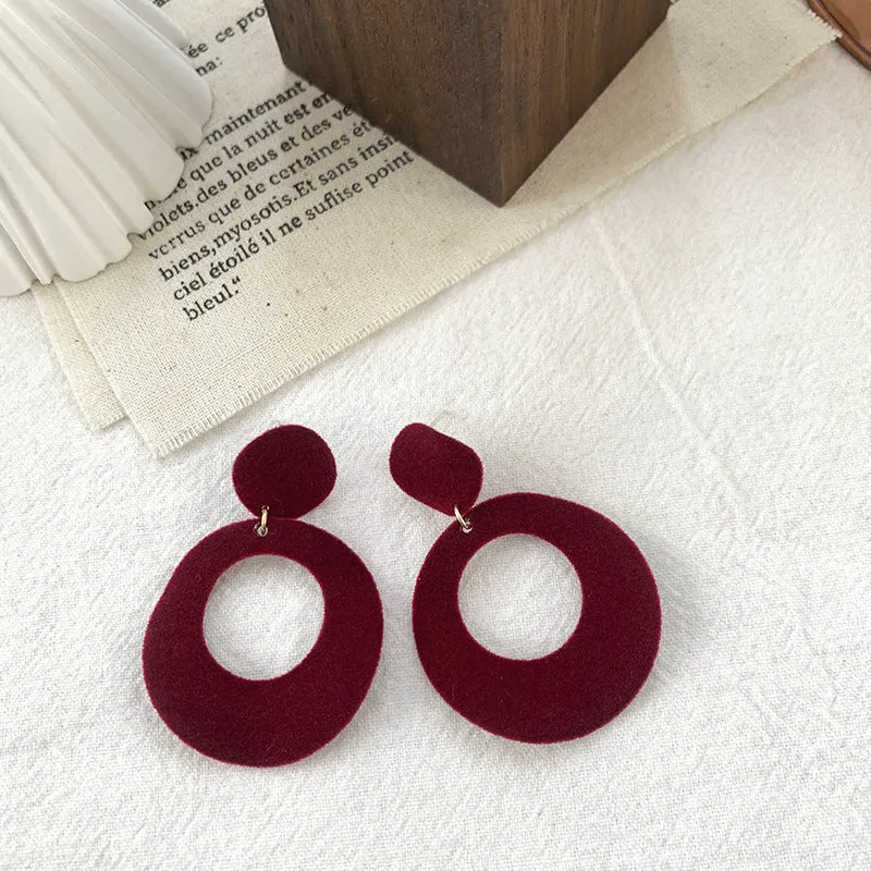 Burgundy Flocking Earrings Retro Winter Geometric Earrings