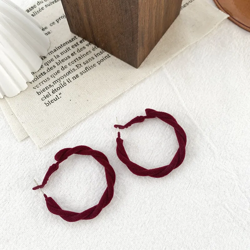 Burgundy Flocking Earrings Retro Winter Geometric Earrings