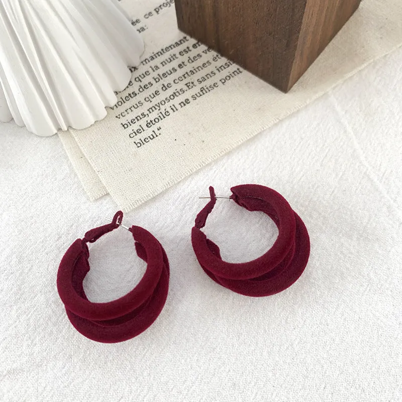 Burgundy Flocking Earrings Retro Winter Geometric Earrings