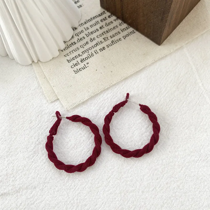 Burgundy Flocking Earrings Retro Winter Geometric Earrings